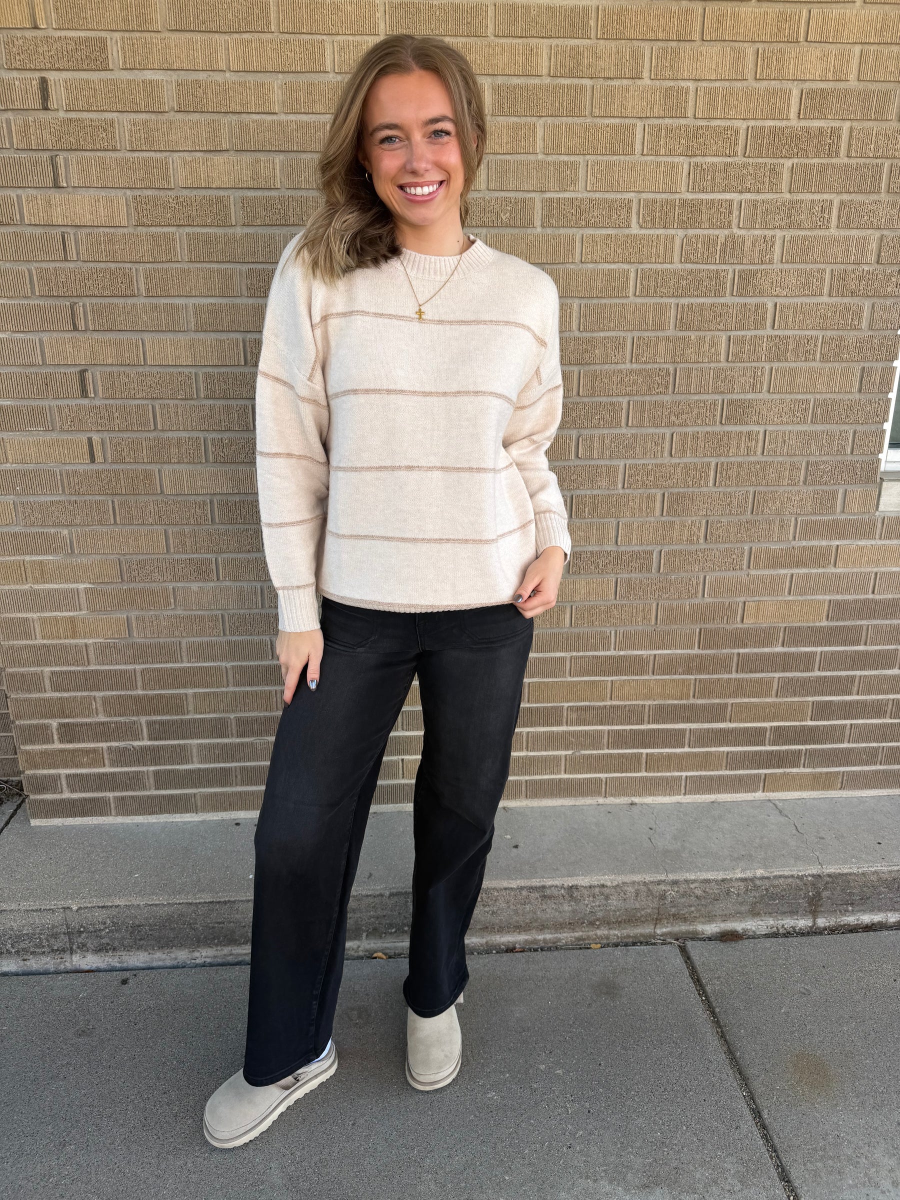 Oversized Wide-Stripe Sweater-Cream