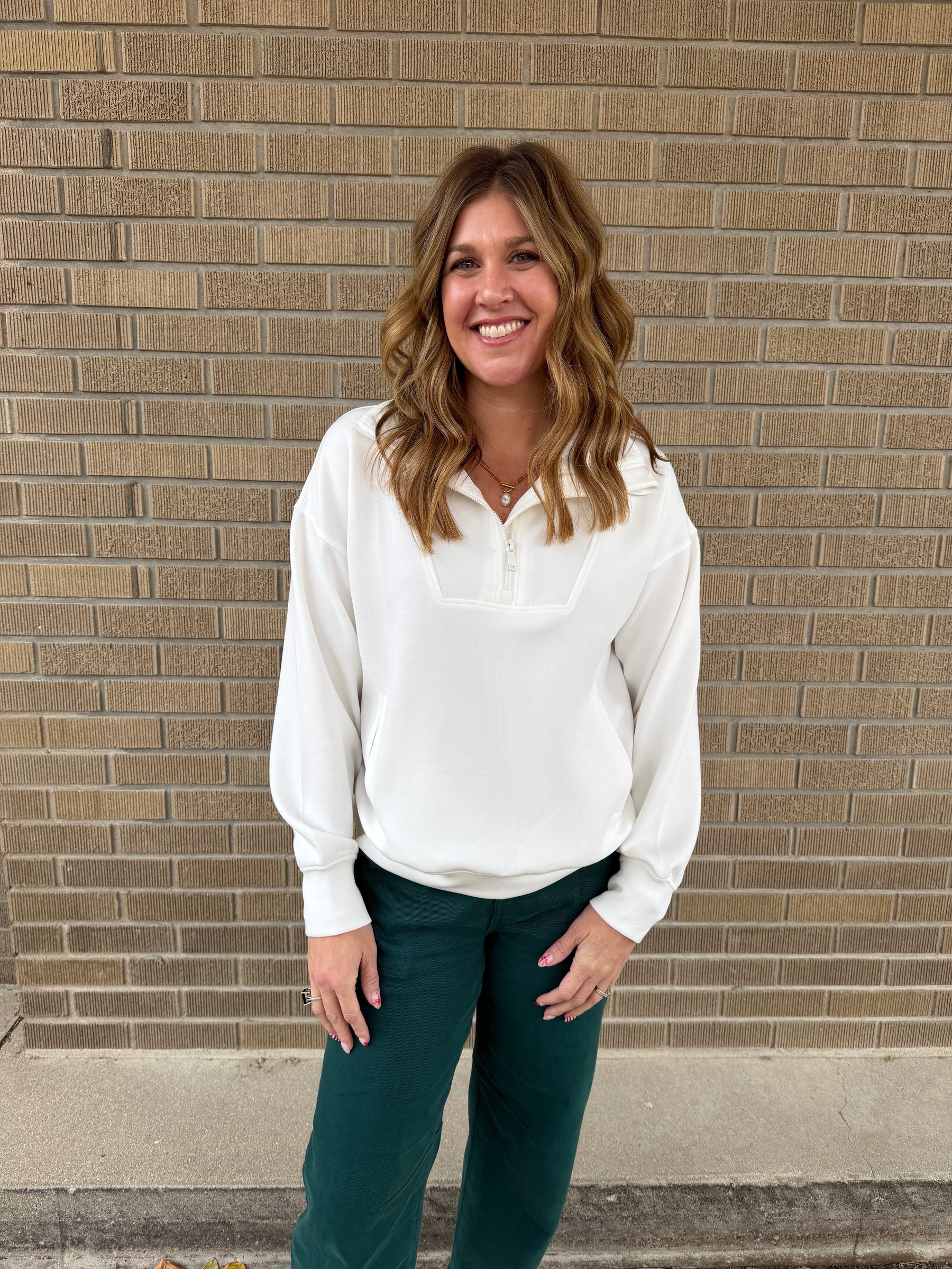 Modal Zip Up Pullover - Cream