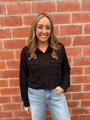 Black Crop Button Up
