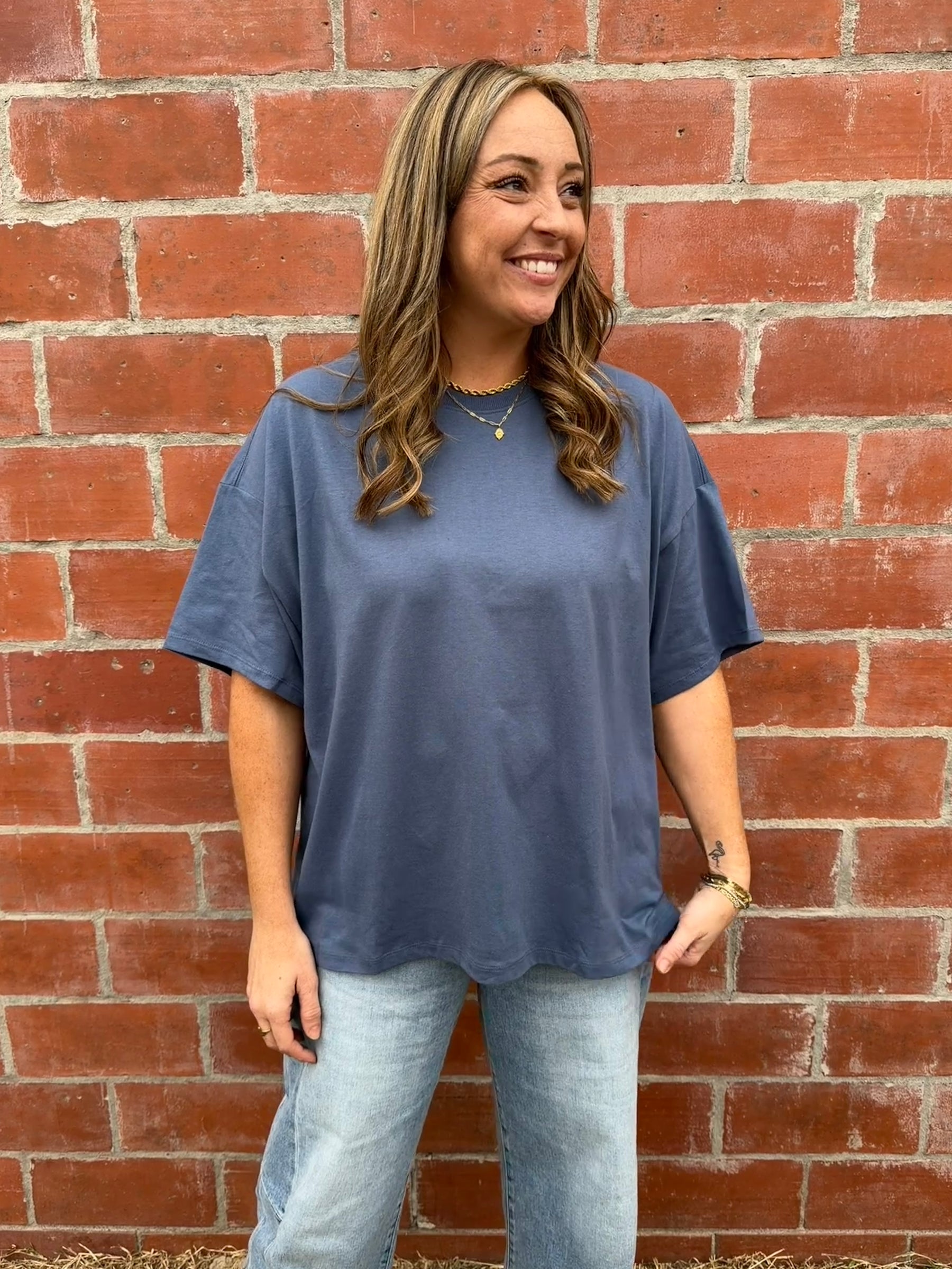 Chill All Day Oversized Tee - Dusty Navy