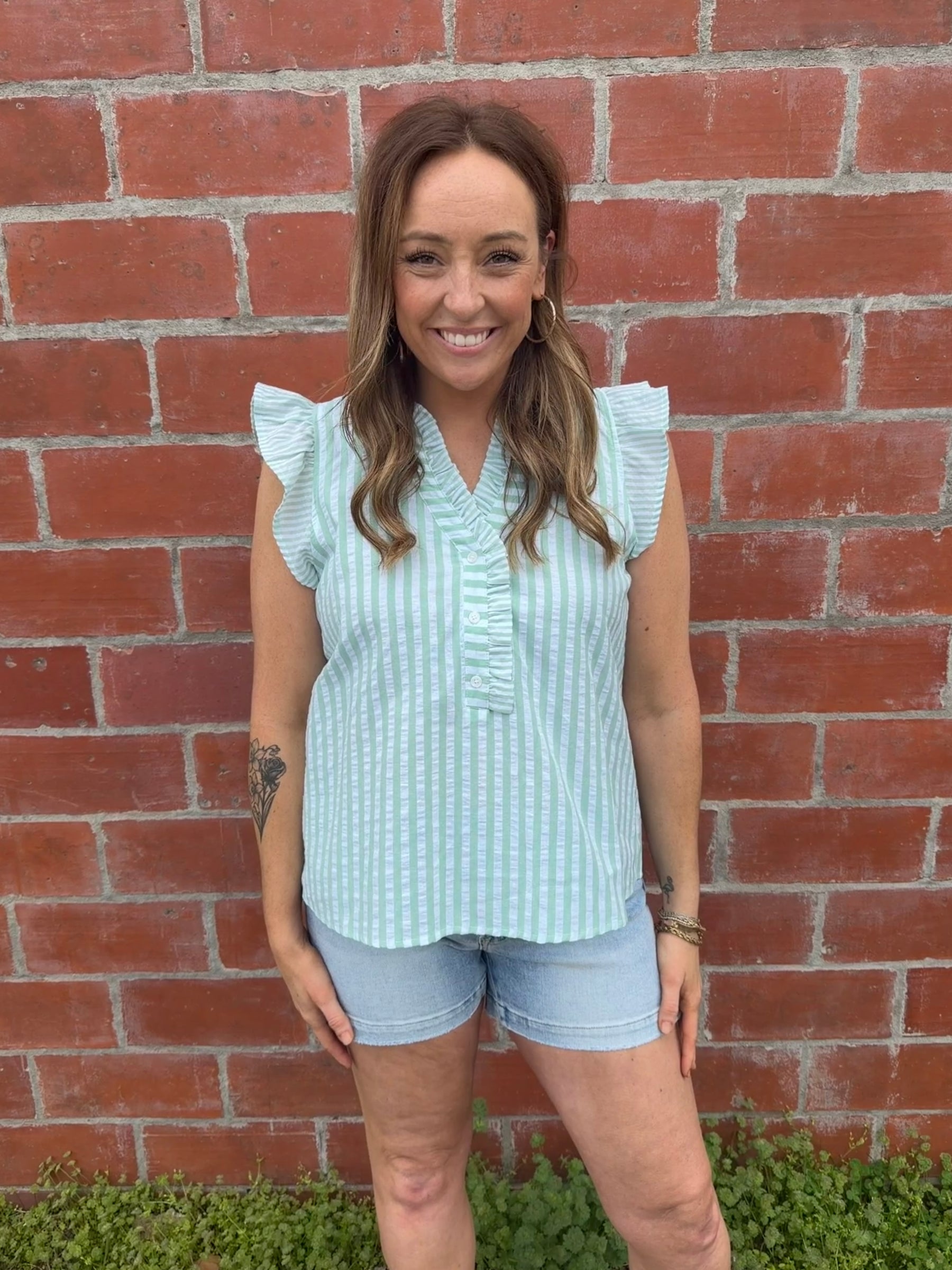 Seersucker Sage Top