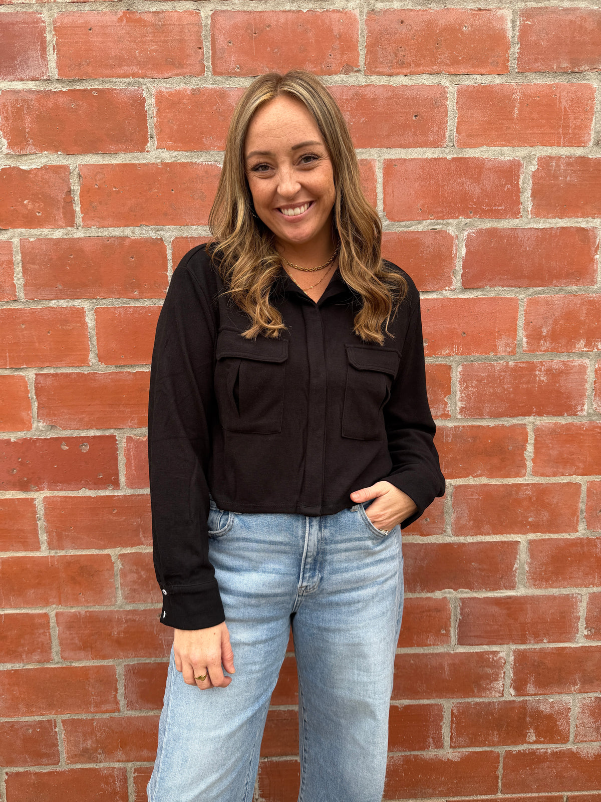 Black Crop Button Up