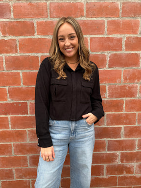 Black Crop Button Up