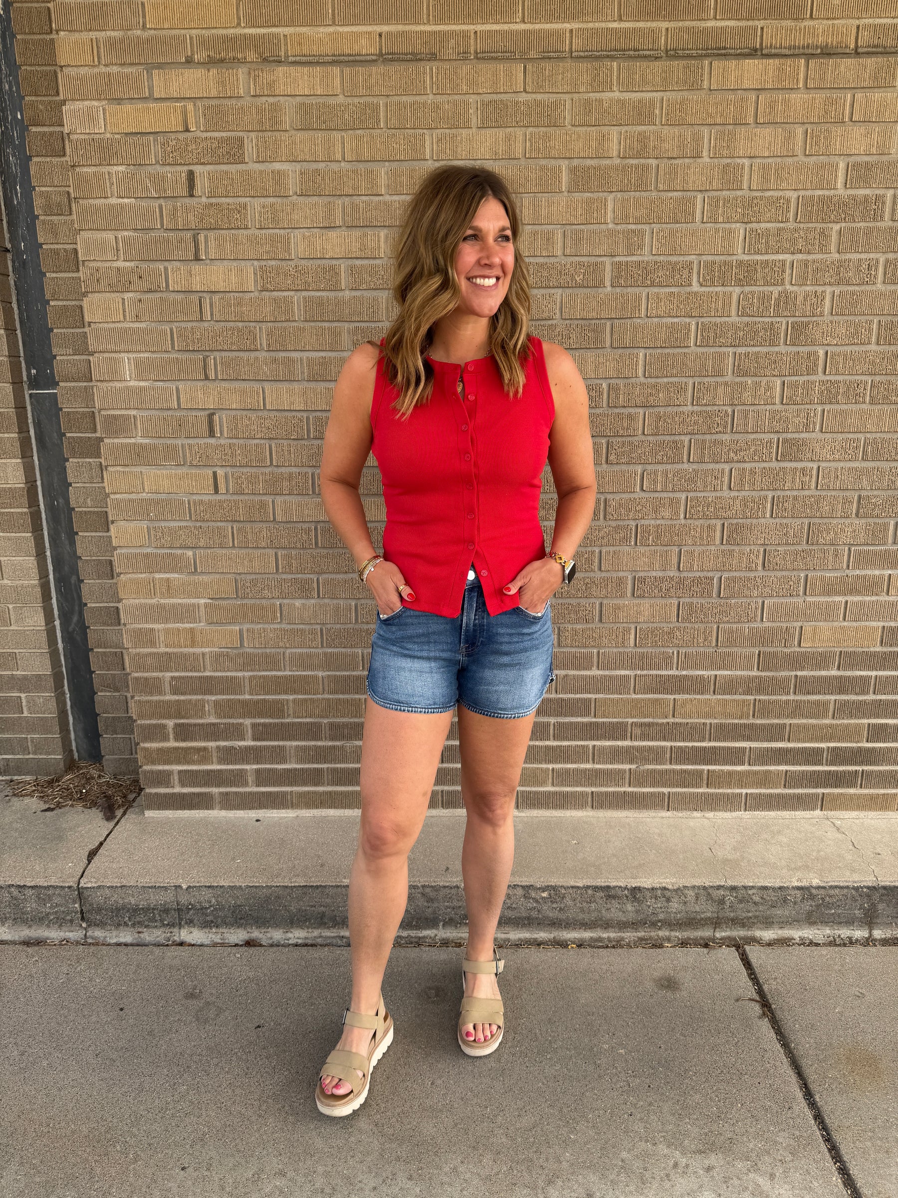 Button Up Tank - Red