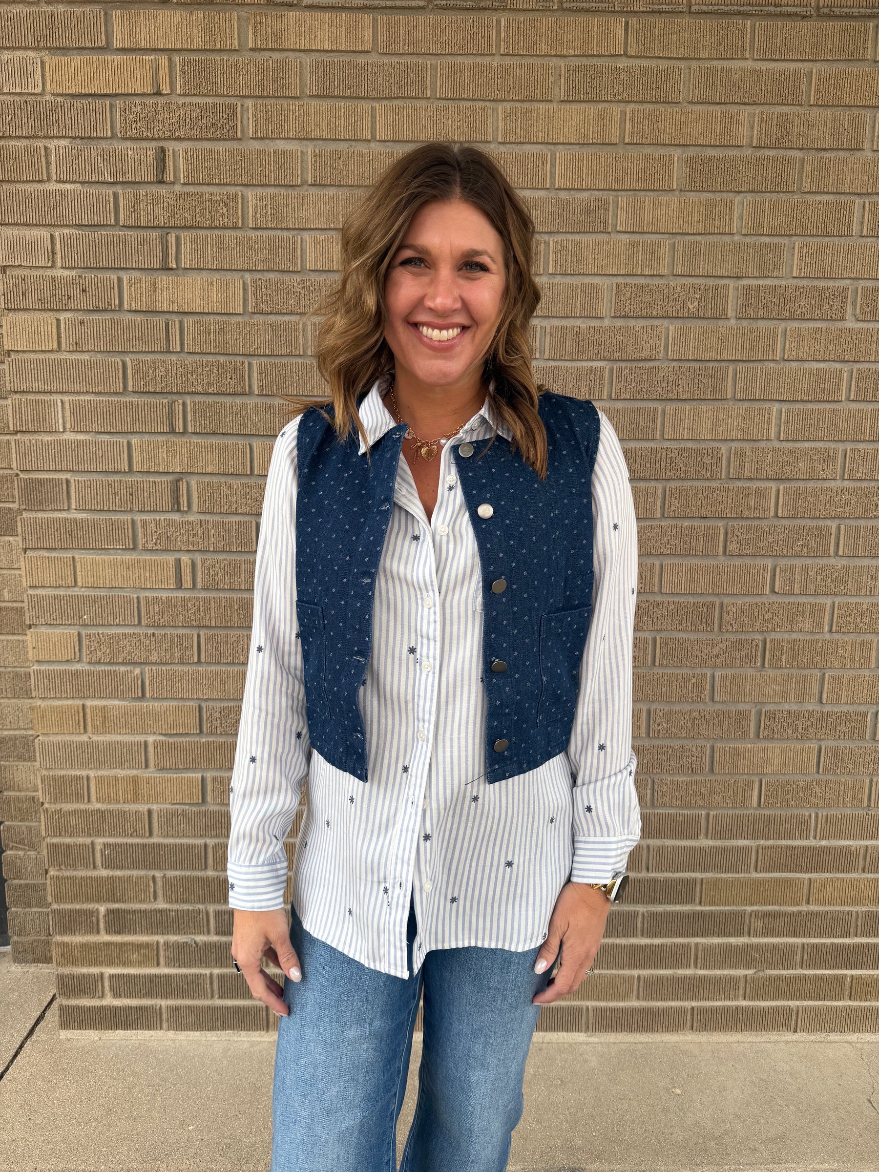 Polka Dot Denim Vest