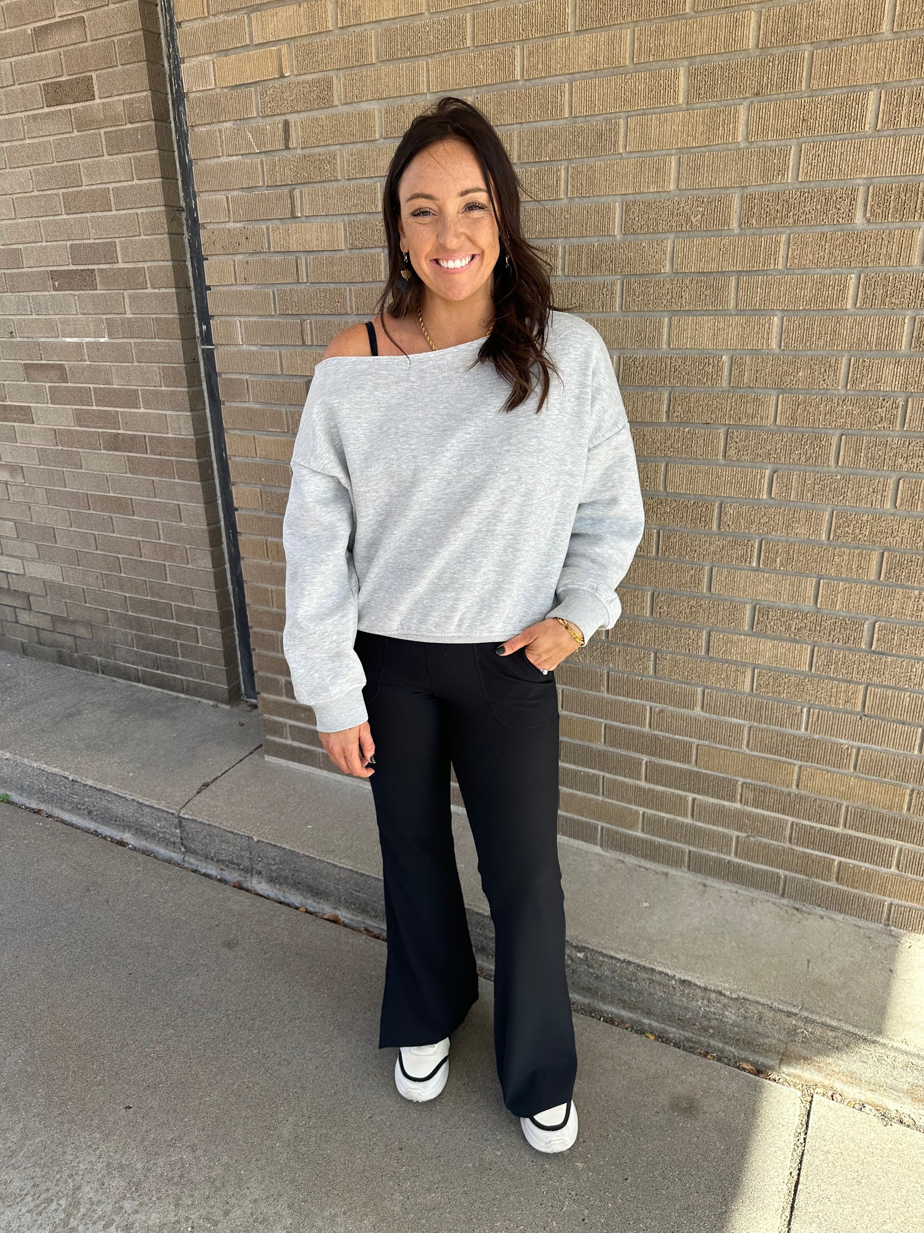 Off The Shoulder Grey Top