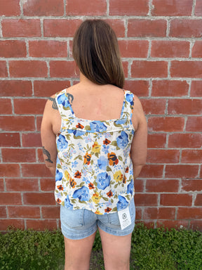 Blue Floral Square Neck Tank