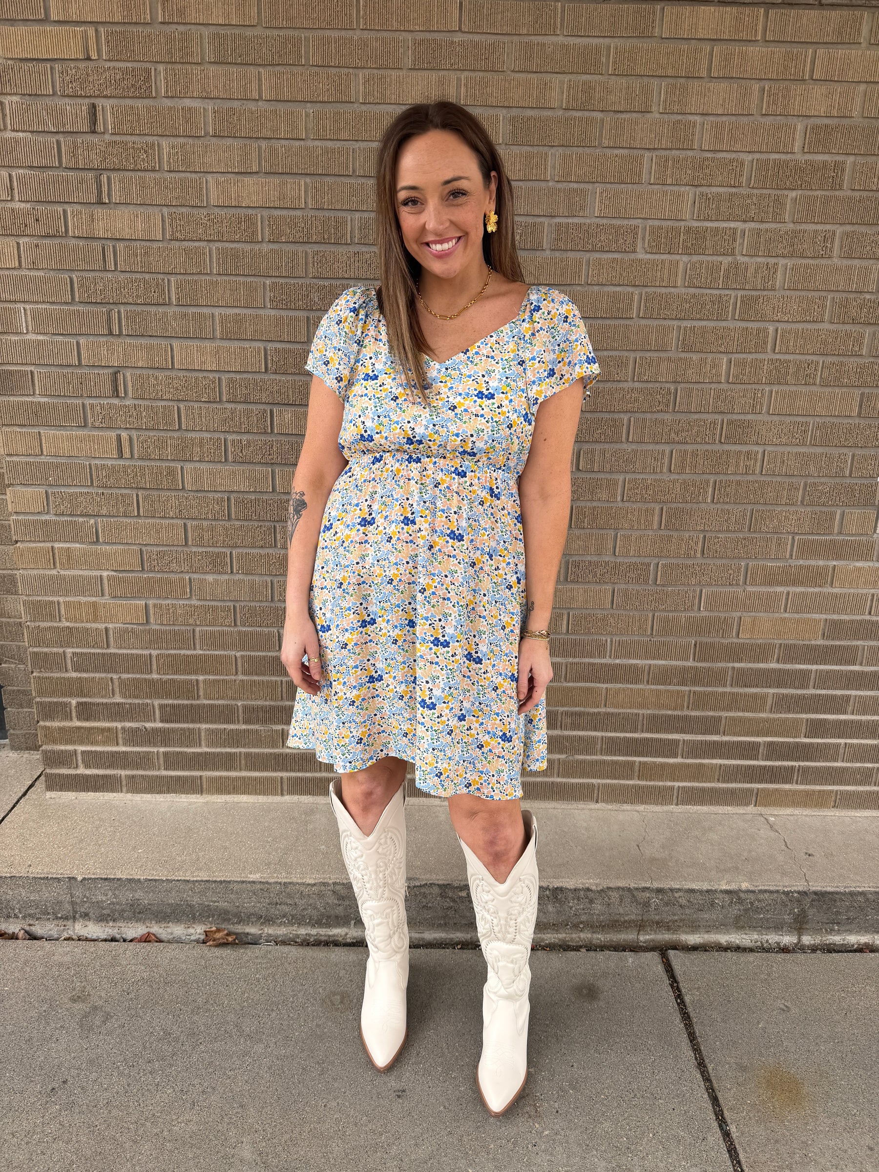 Blue and Yellow Floral Dress