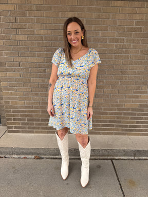 Blue and Yellow Floral Dress