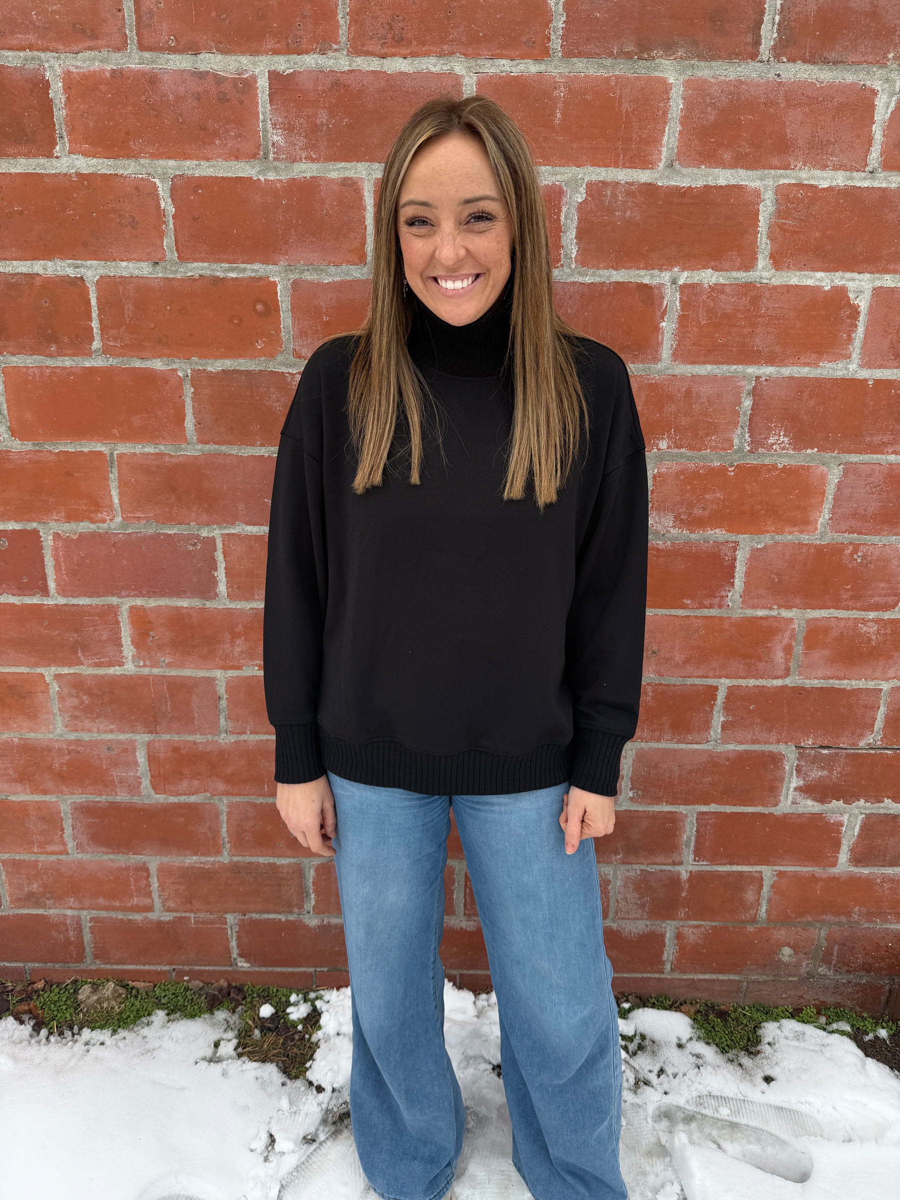 Mock Modal Pullover - Black