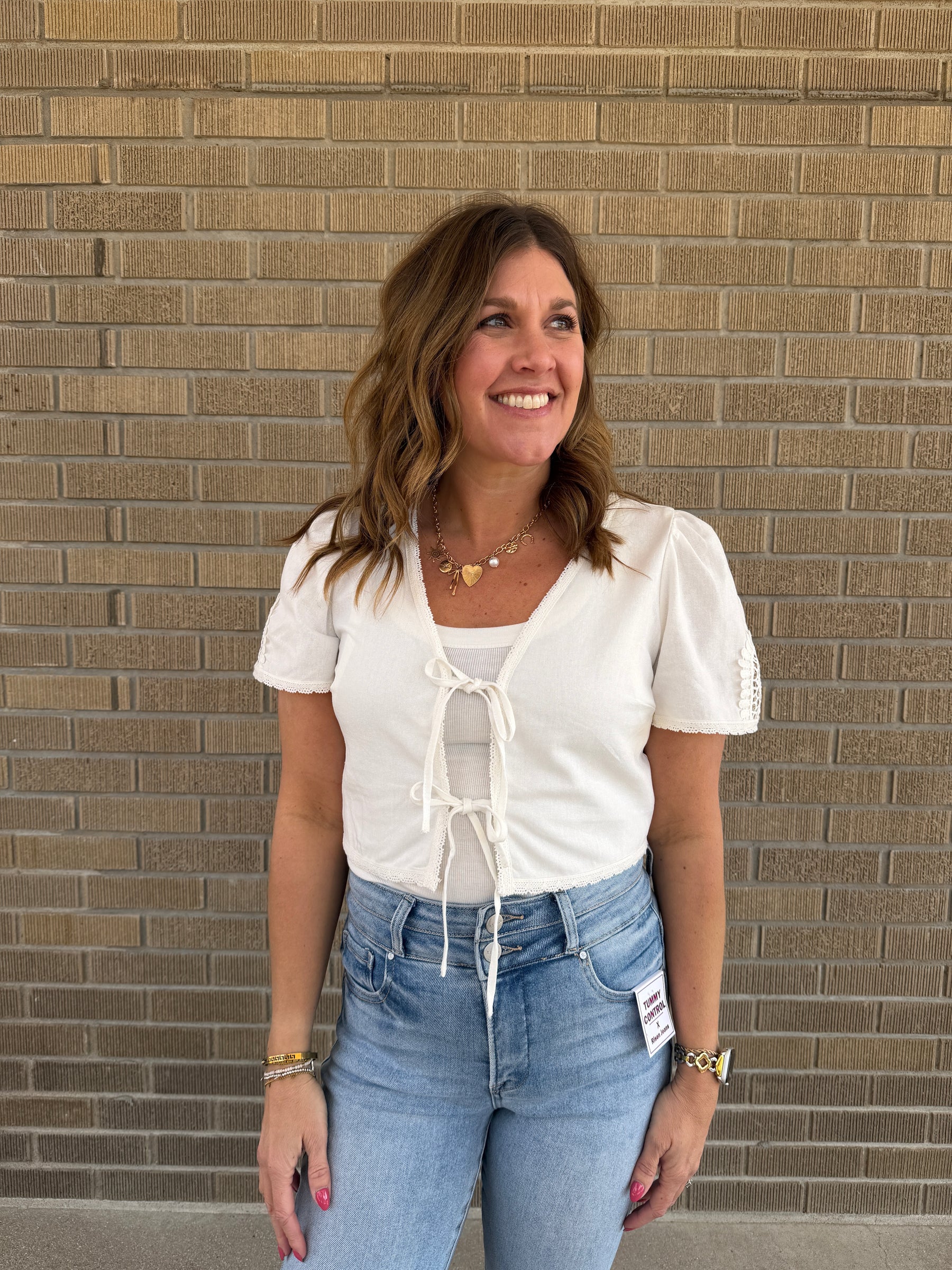 White Tie Front Crop Top
