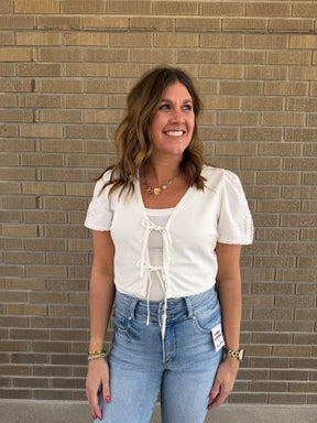 White Tie Front Crop Top
