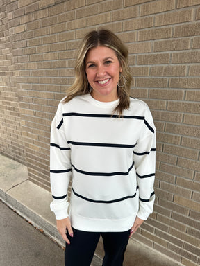 Oversized Martina Top - White with Black Stripe