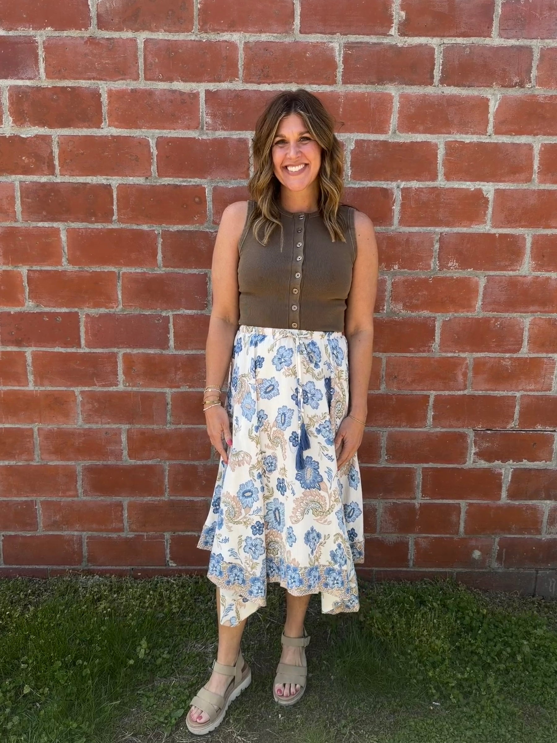 Boho Babe Blue Floral Midi Skirt