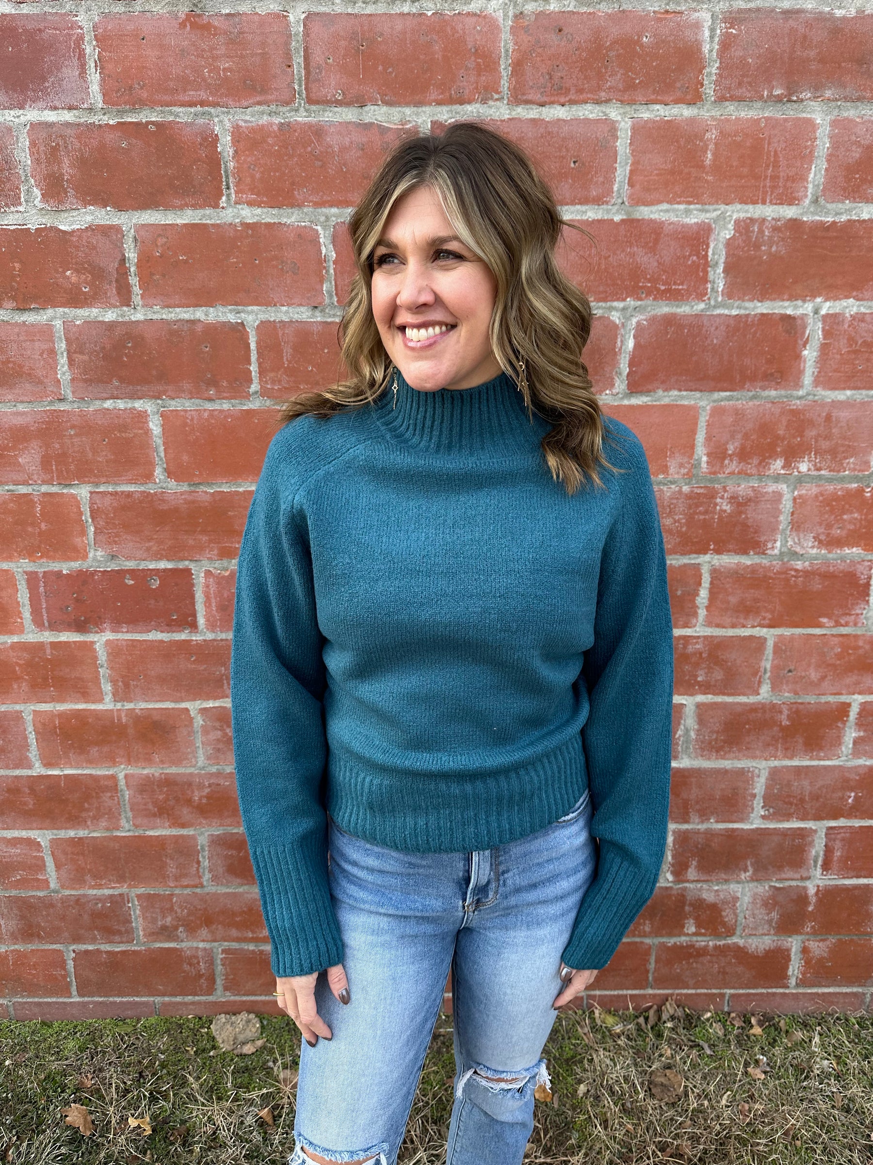 Teal Mock Neck Sweater