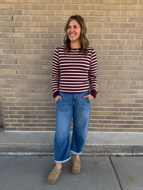 Stacy Long Sleeve - Maroon Stripe