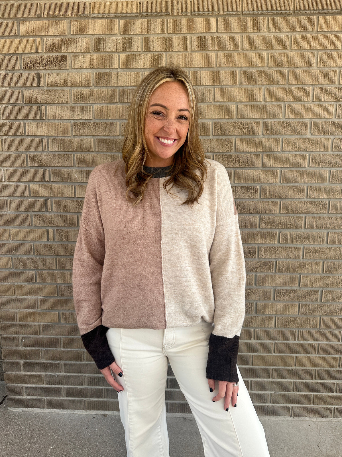 Neutral Girly Colorblock Sweater