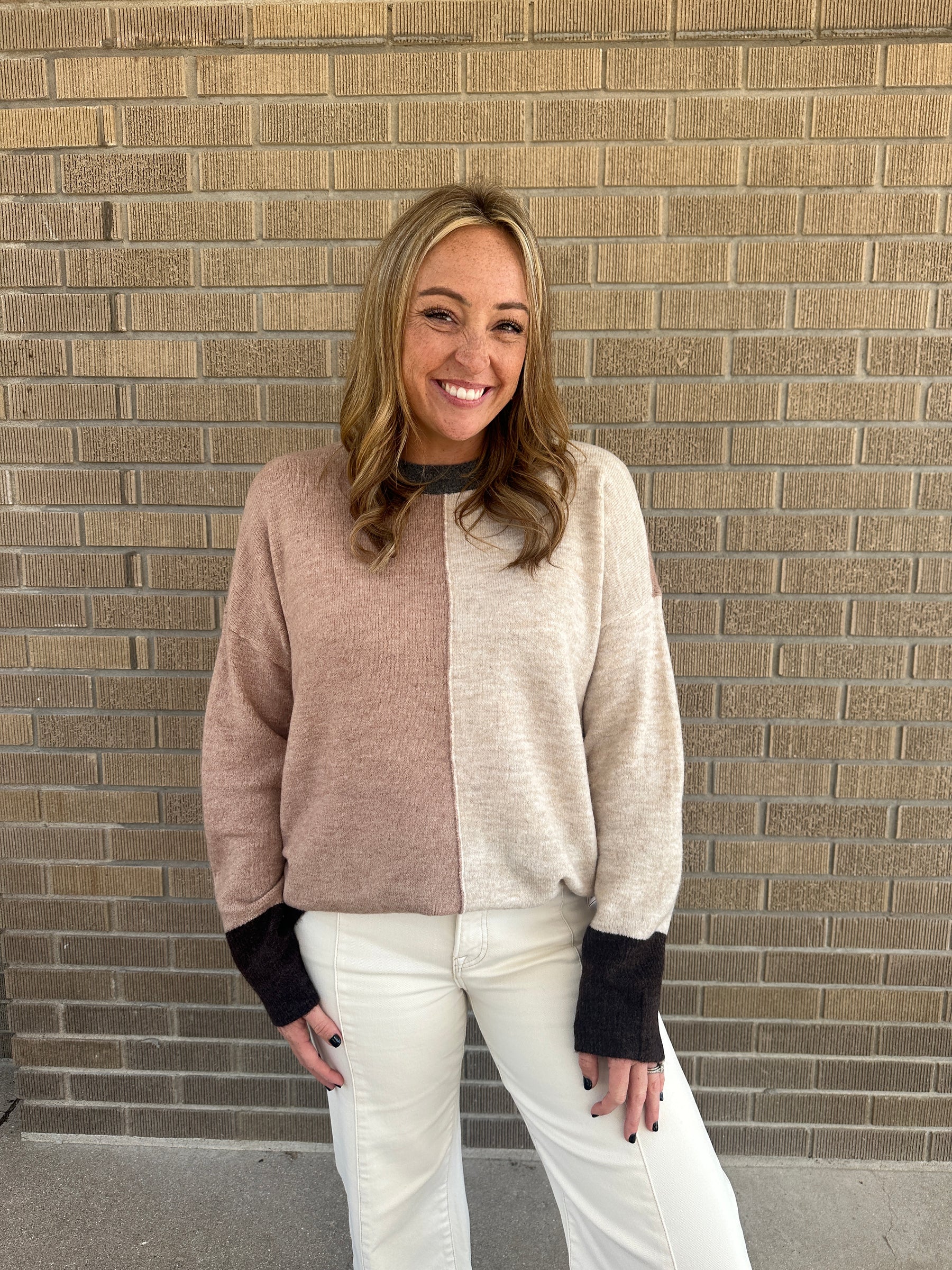 Neutral Girly Colorblock Sweater