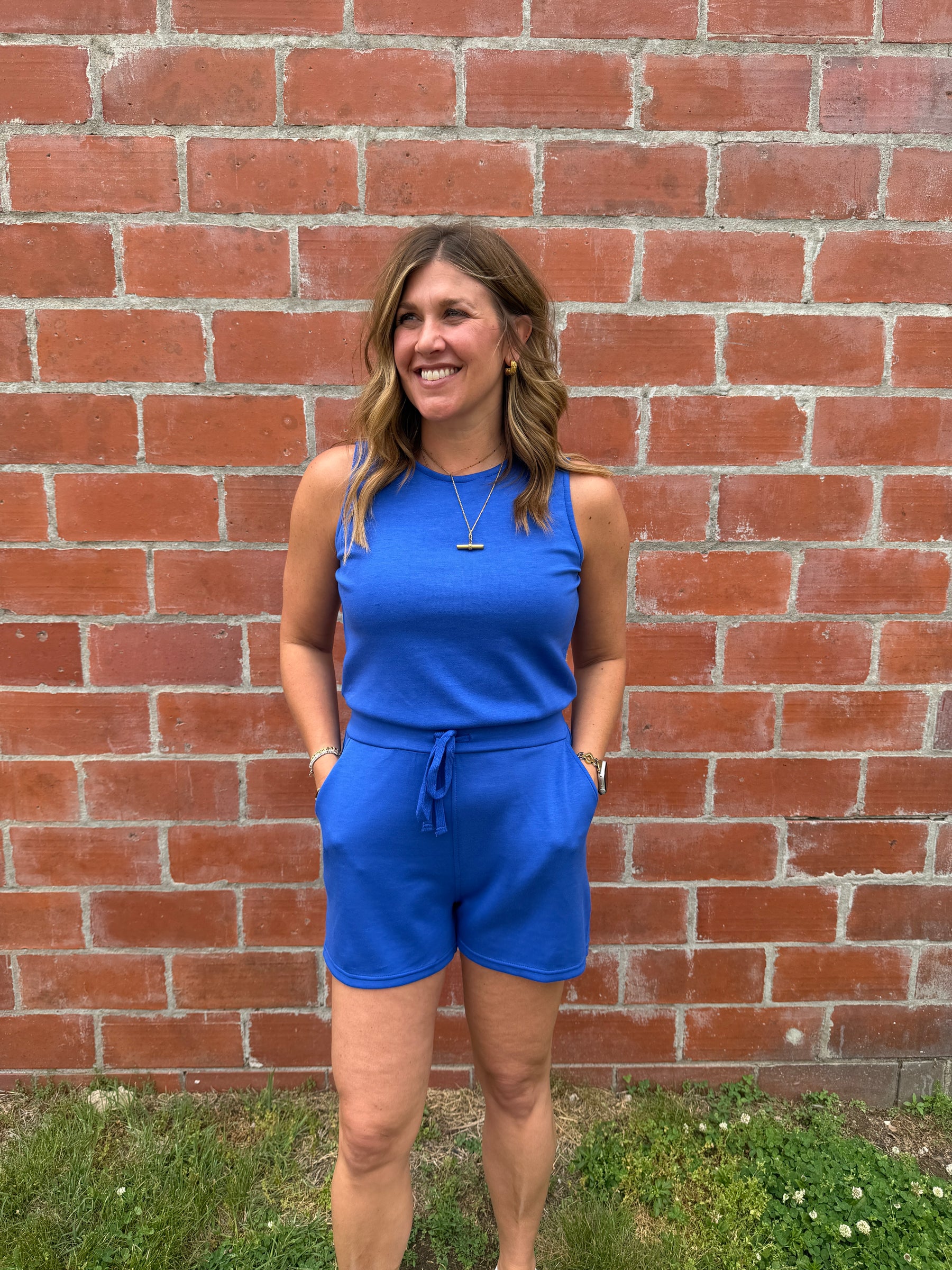 Out and About Romper - Cobalt