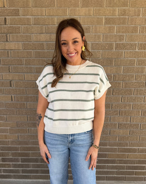 Sage Green Stripe Sweater Top