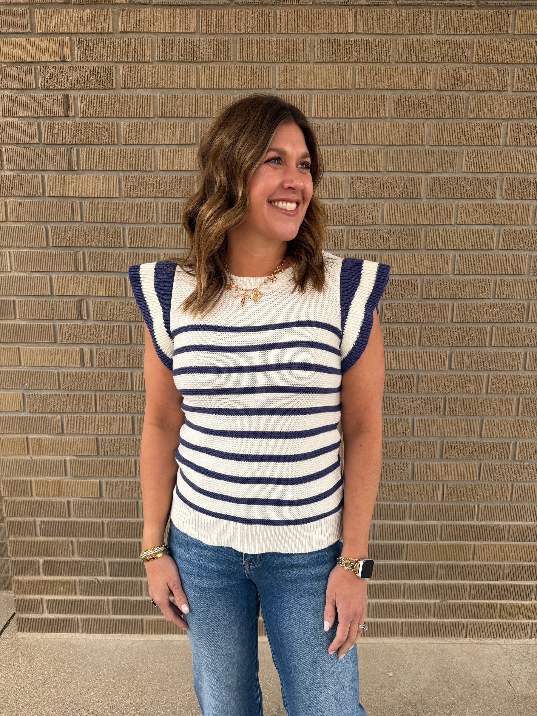 Blue and White Stripe Sweater Top