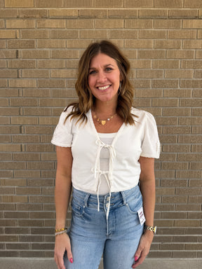 White Tie Front Crop Top