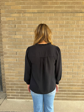 Split V-Neck Blouse - Black