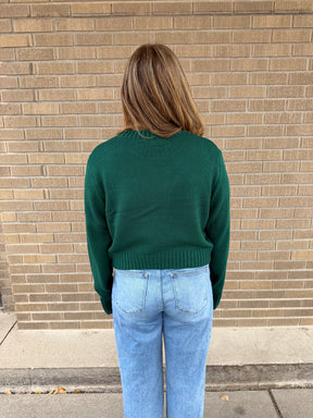 Classic Knit Crop Sweater - Green