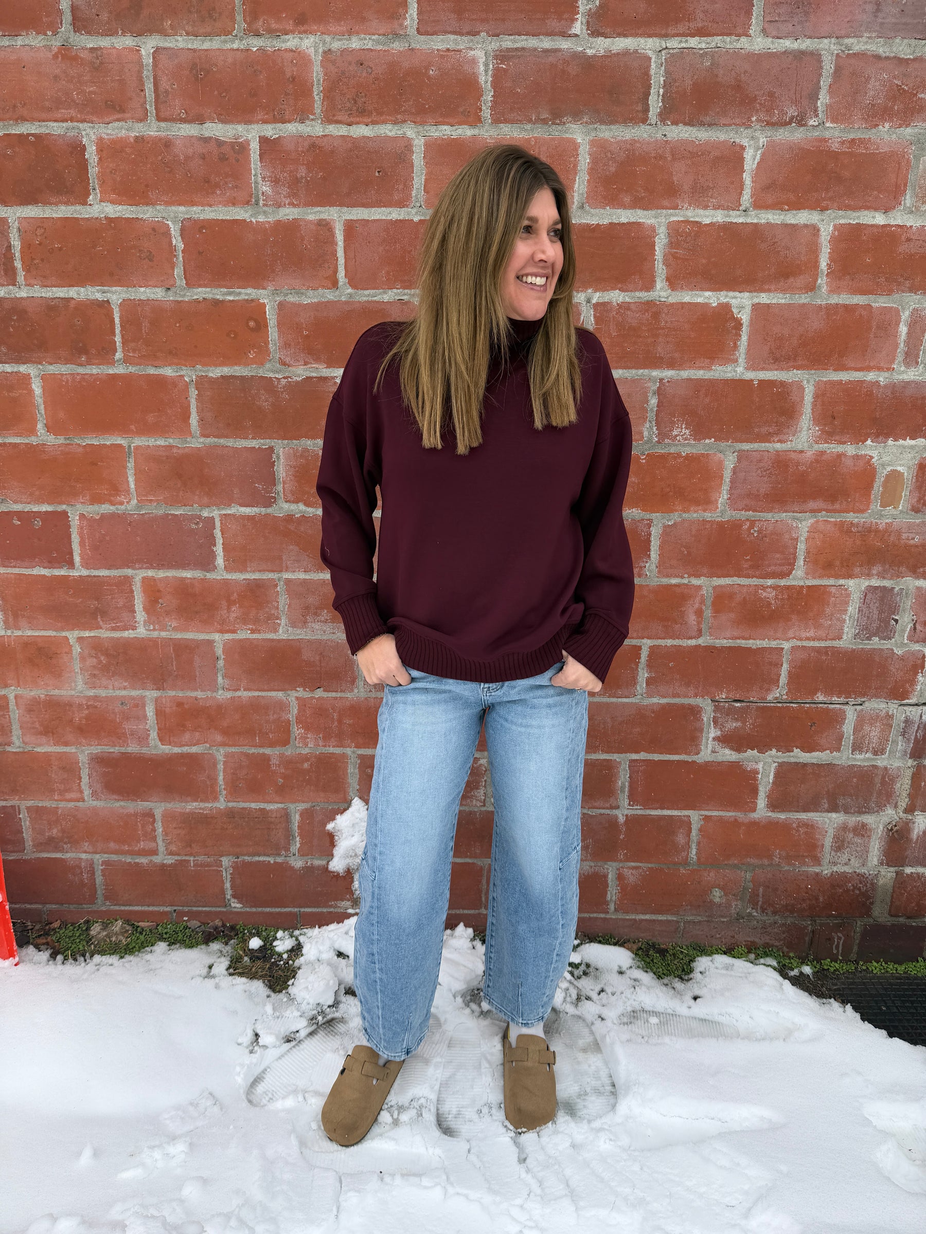 Mock Modal Pullover - Dark Cherry