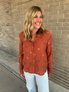 Embroidered Floral Button Down