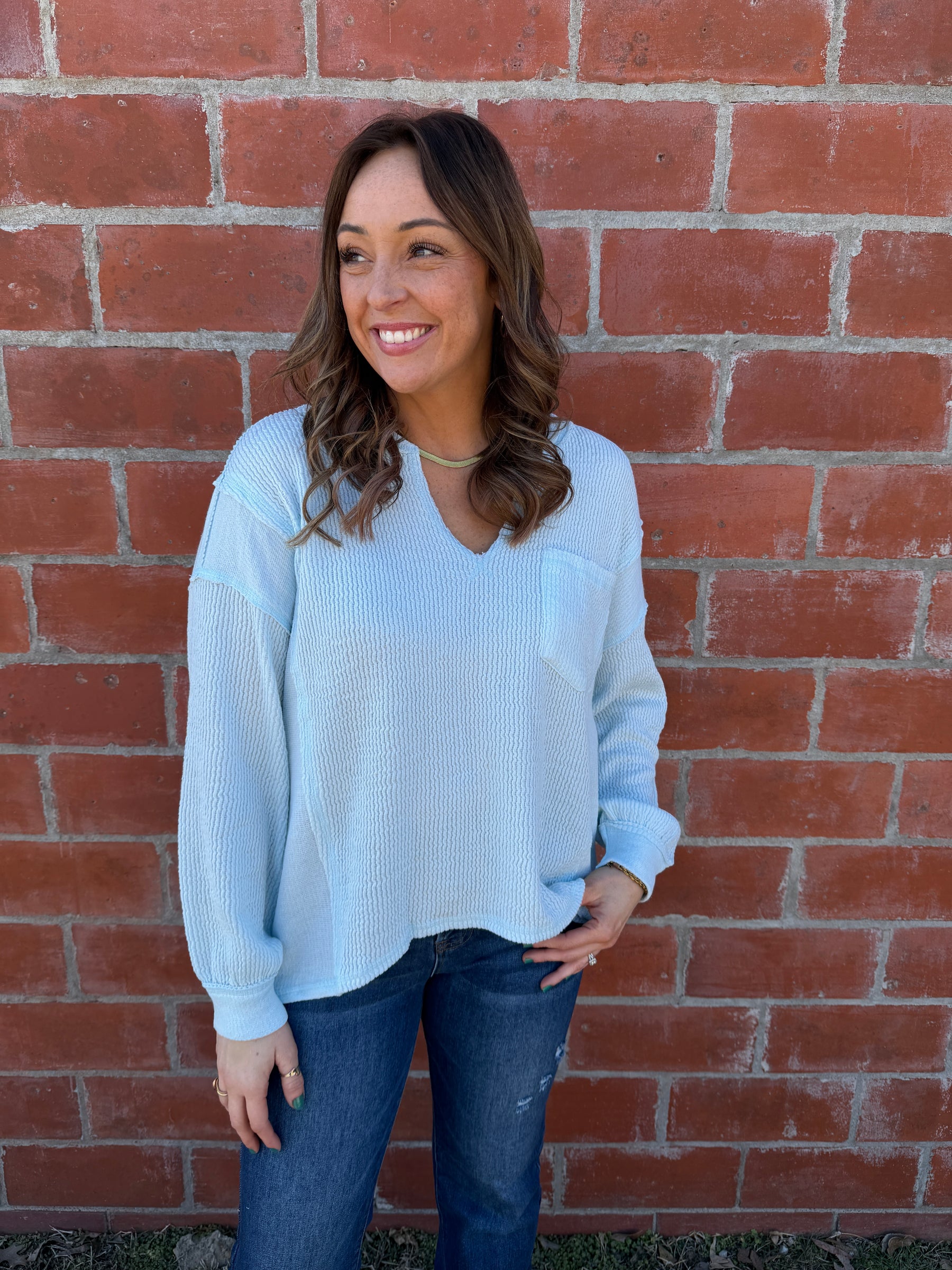 Ribbed Knit Long Sleeve - Baby Blue