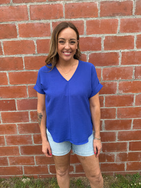 Royal Blue V Neck Top