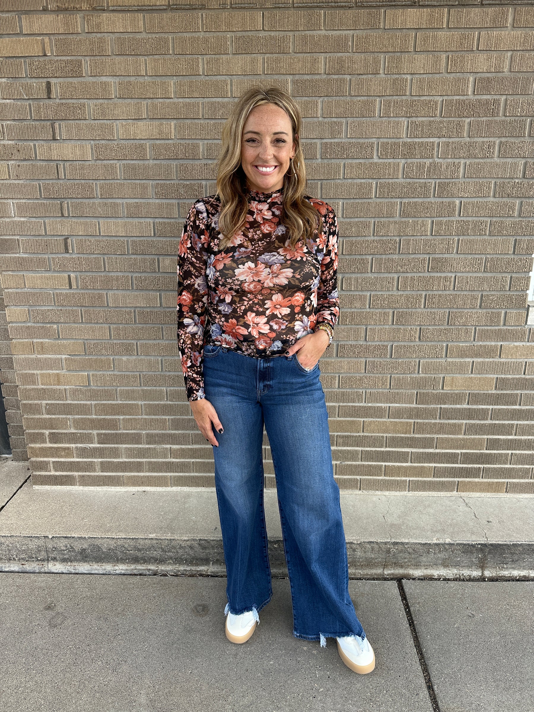 Floral Mesh Top - Black