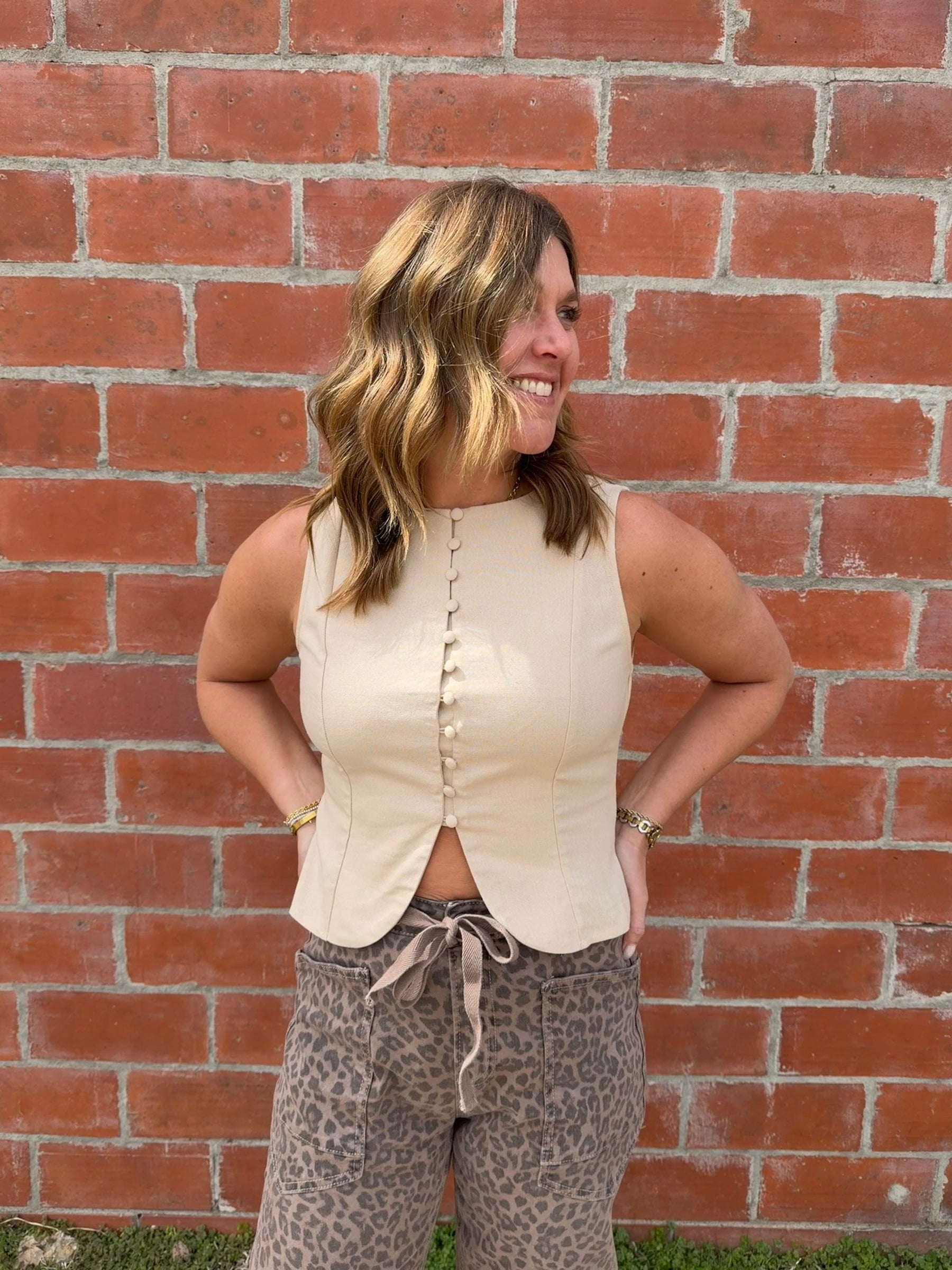 Khaki Button Up Top