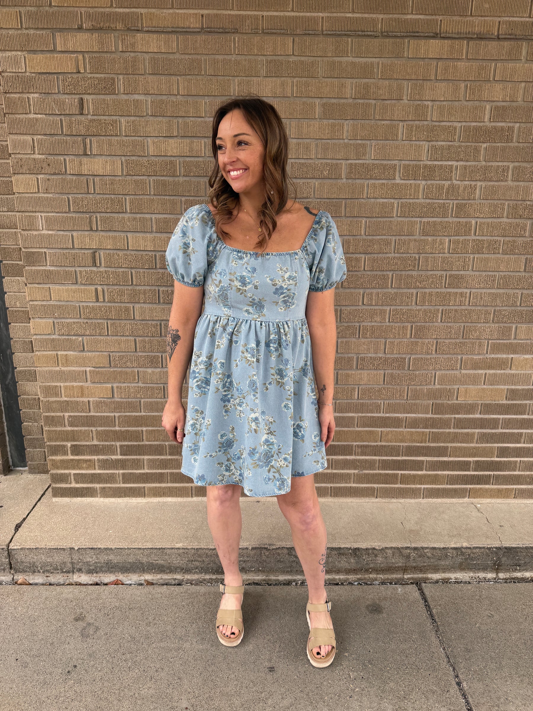 Blue Floral Denim Dress