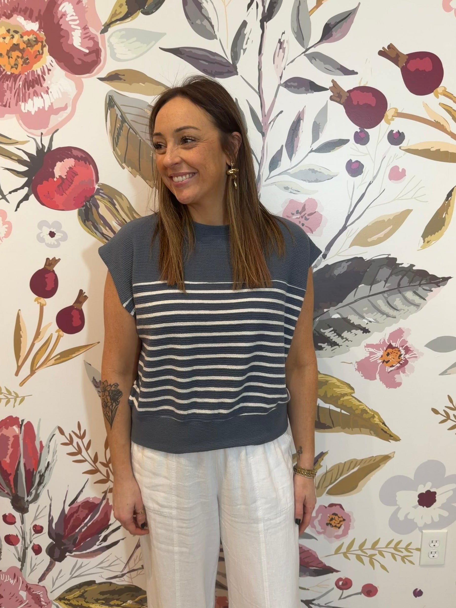 Cloudy Knit Blue Stripe Top