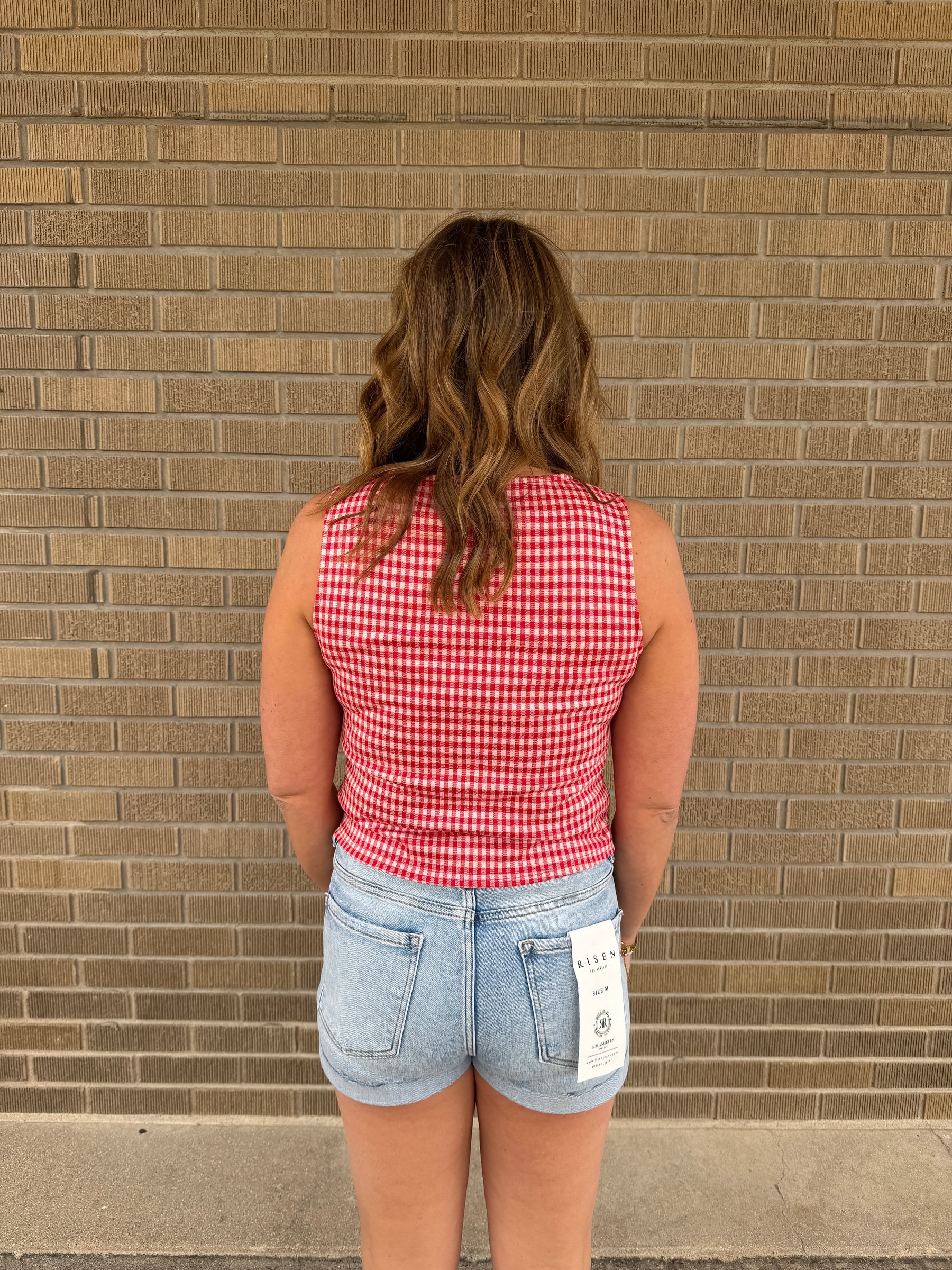 Red Gingham Button Up Tank