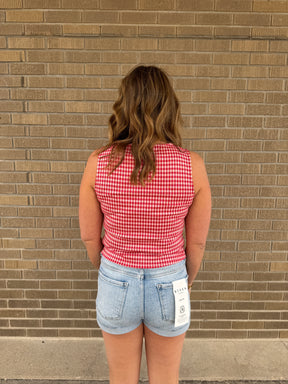 Red Gingham Button Up Tank
