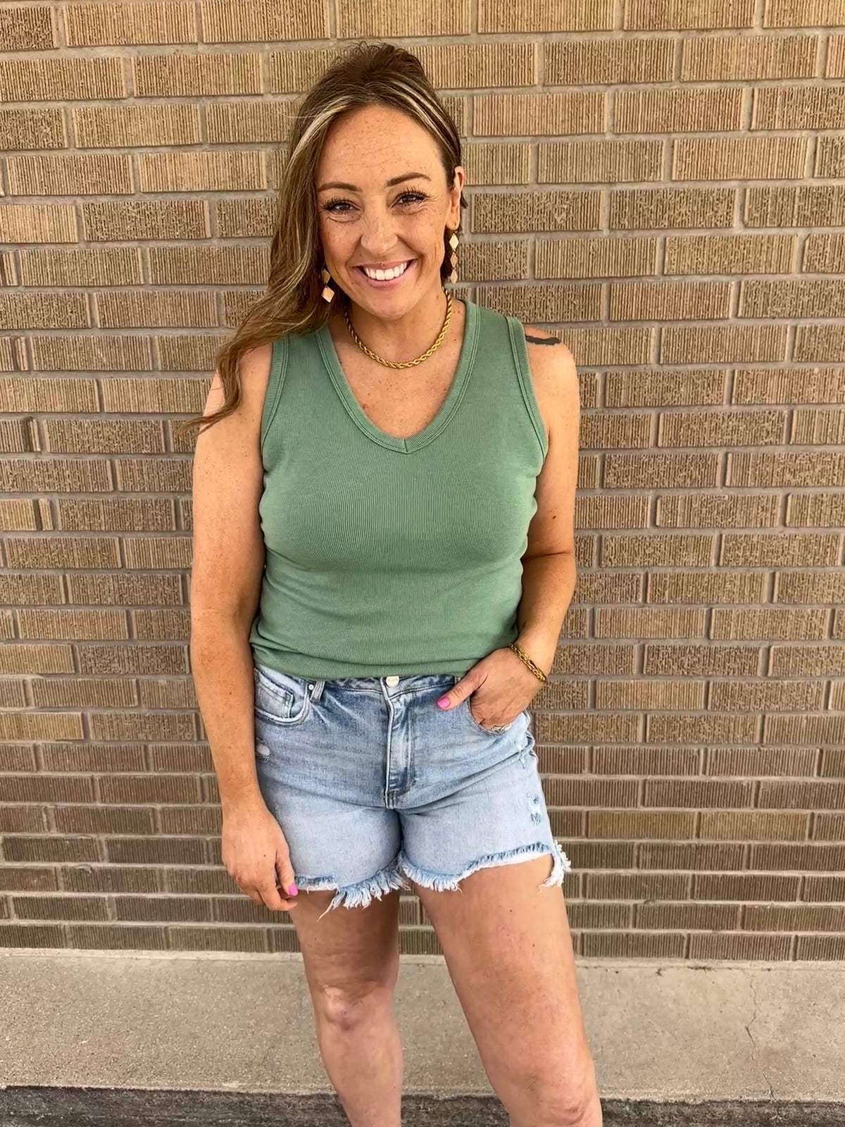 Essential V Neck Baby Ribbed Tank
