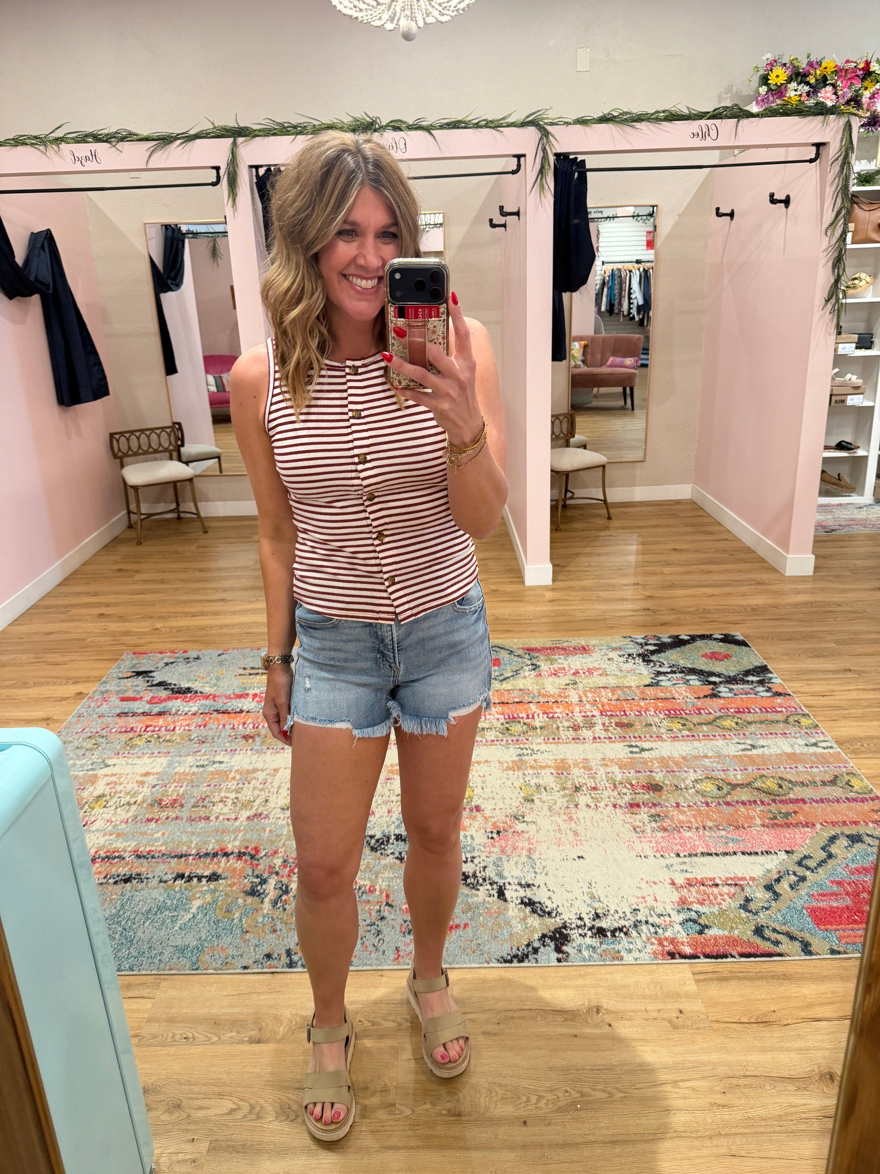 Wine and Cream Stripe Tank