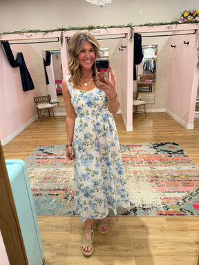 Blue Floral Midi Dress