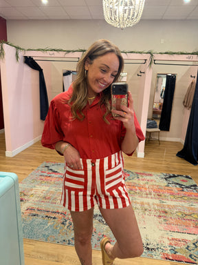 Red and White Stripe Shorts