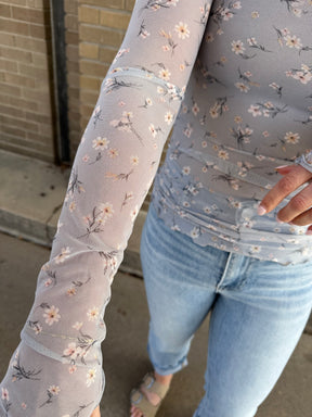 Floral Mesh Long Sleeve - Blue