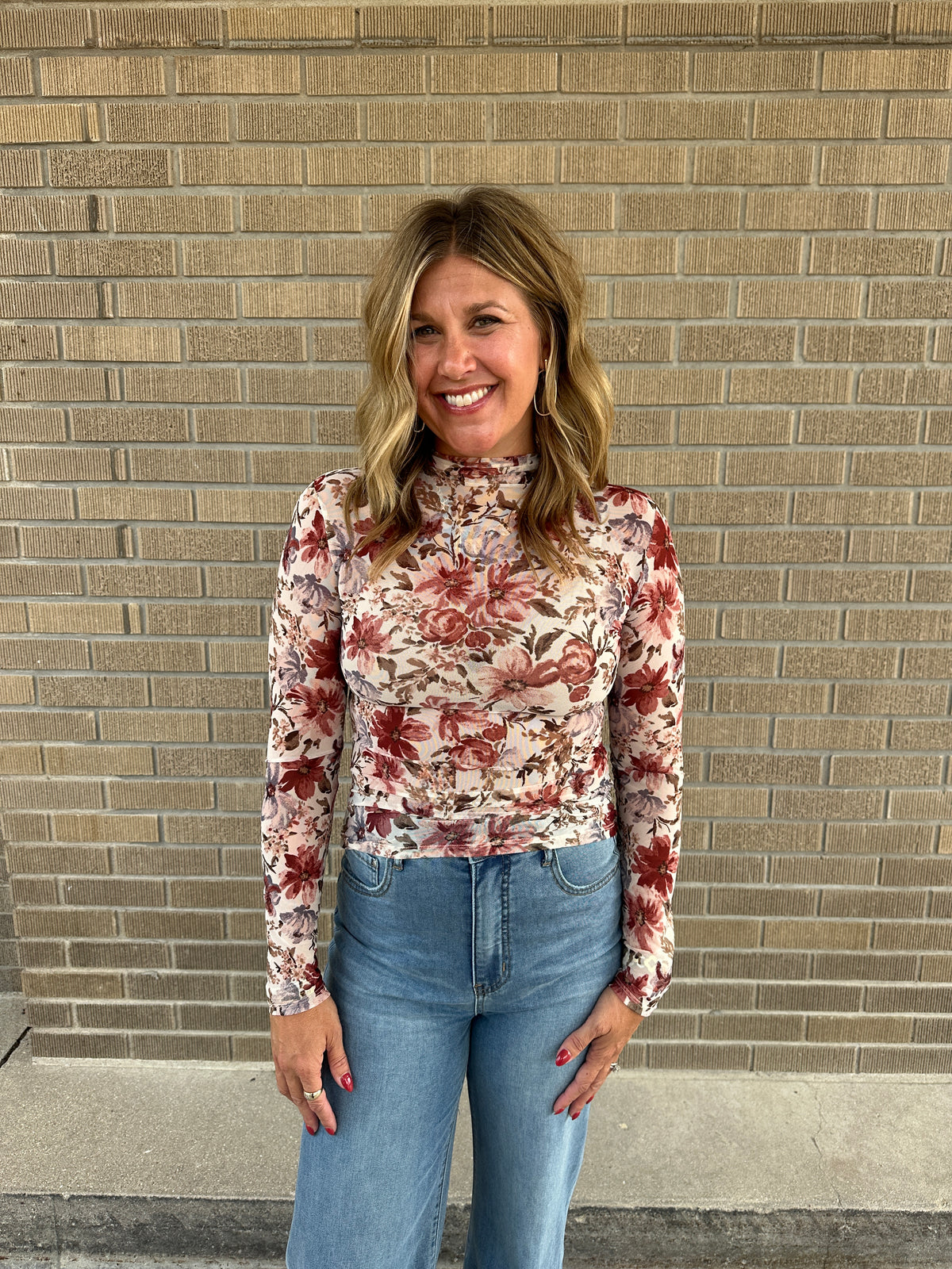 Floral Mesh Top - Cream