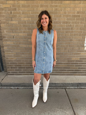 Sleeveless Button Up Denim Dress
