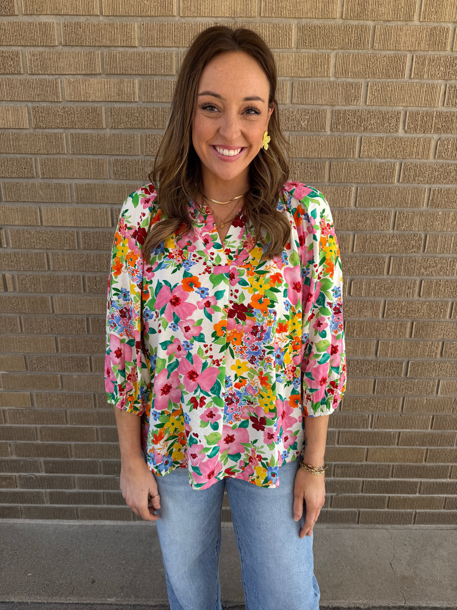 Split Neck Floral Top