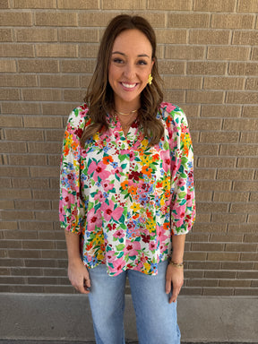 Split Neck Floral Top