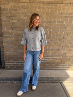 Short Sleeve Cardigan - Gray