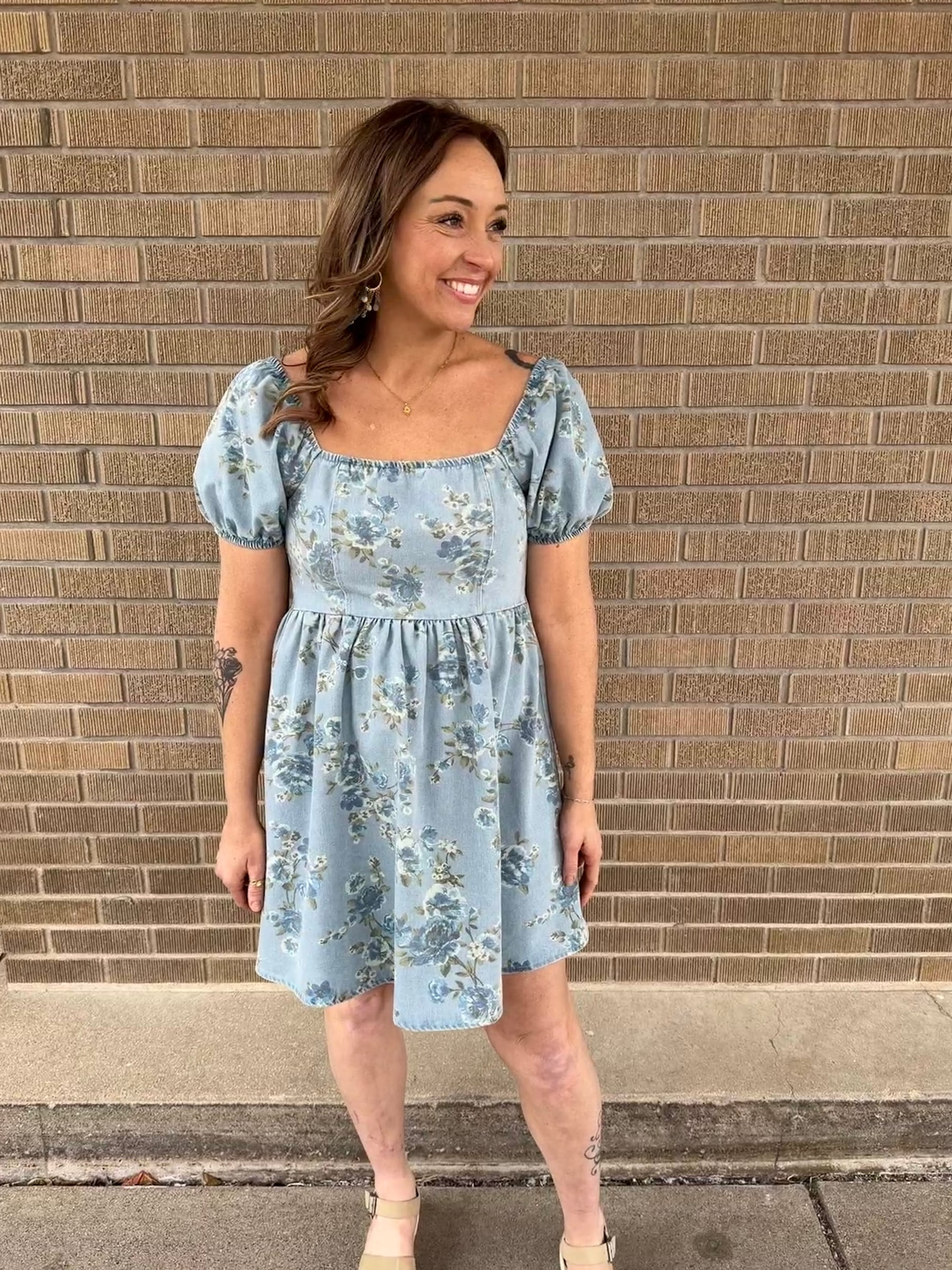 Blue Floral Denim Dress