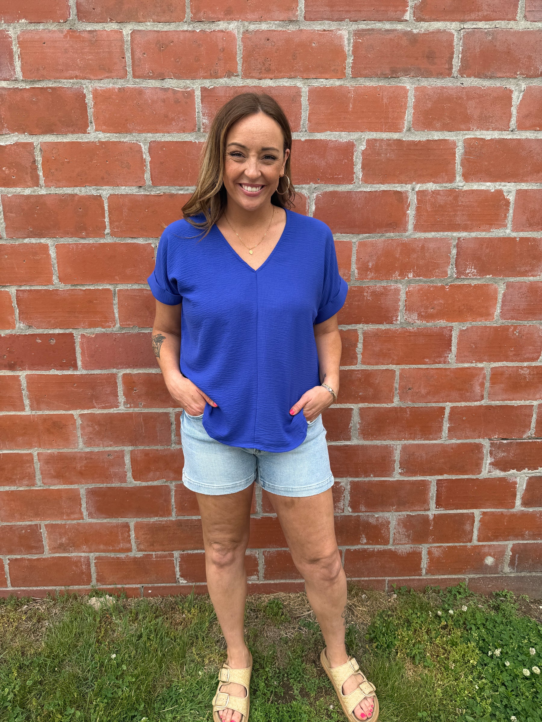 Royal Blue V Neck Top